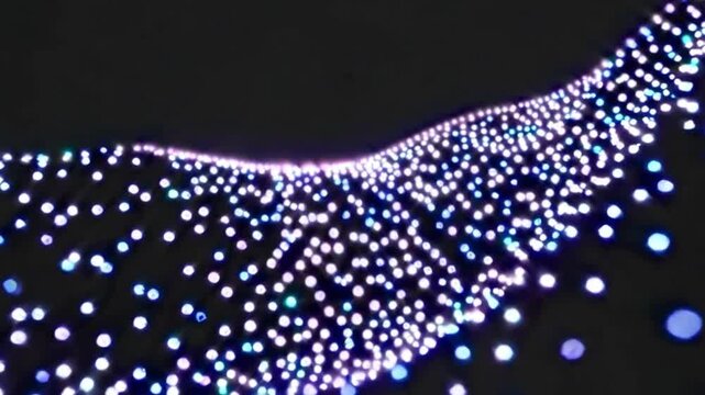 Electric violet particles forming dynamic waves with soft magenta undertones on a dark background