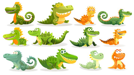 Adorable Crocodile Cartoon Illustration Set for Child-Friendly Designs