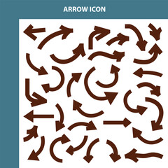 Collection of various brown arrow icons on white background for directional purposes