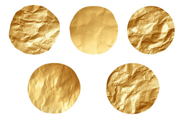 Six gold crumpled paper circles on black