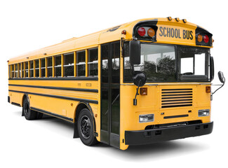 Classic yellow school bus isolated on transparent background