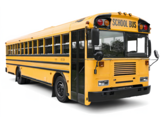 Classic yellow school bus isolated on transparent background