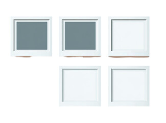 Five square,  light fixtures,  various colors.  Four white, one slate-gray.  Clean, simple design