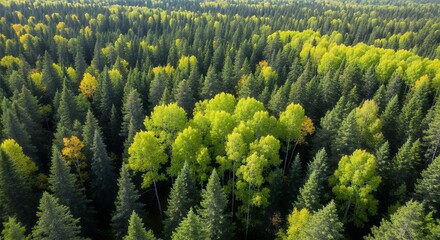 Aerial View of Lush Green Forest with Vibrant Yellow Aspen Trees in Autumn Landscape Photography Stock Image