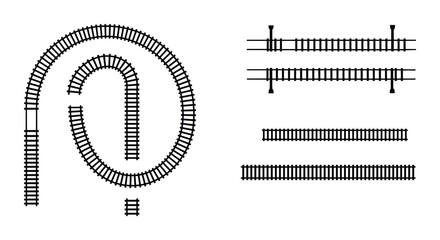 Toy Train Track Layouts and Straight Sections Silhouette