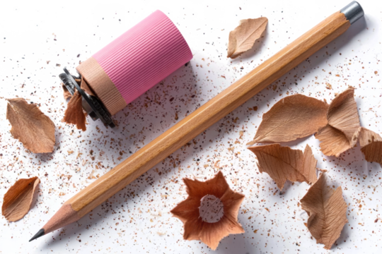 pencil and sharpener isolated on white, transparent background. high quality png image 
