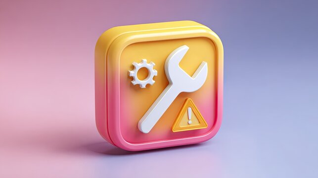 3D Render of a Colorful App Icon with Tools and Warning Sign.