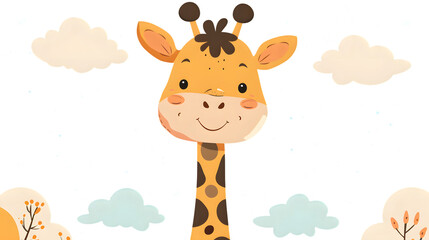 Adorable Giraffe Doodle Cartoon Illustration for Children's Books and Prints