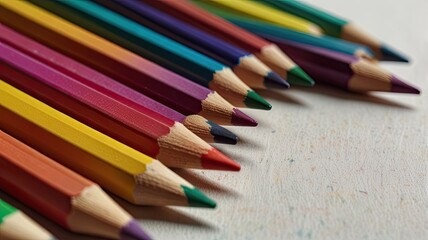 Colored pencils on a white background. Close-up.