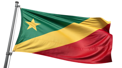 The national flag of the republic of the congo waving isolated on transparent background