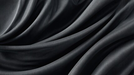 Fototapeta premium Close-up view of dark gray silk fabric with flowing drapes.