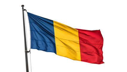 Romanian flag waving proudly isolated on transparent background in the wind
