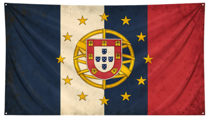 Waving portuguese flag with a vintage and grunge texture, symbol of portugal isolated on transparent background