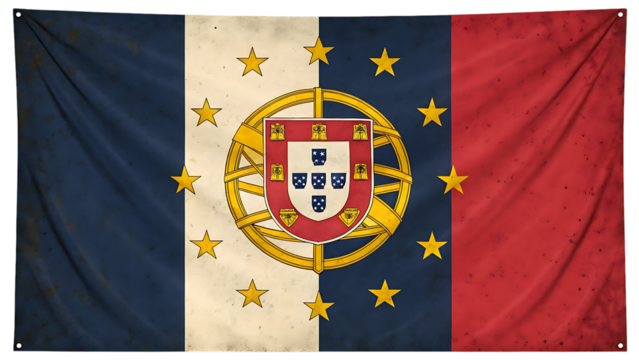 Waving portuguese flag with a vintage and grunge texture, symbol of portugal isolated on transparent background