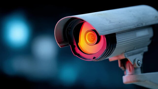 Close-up of Security Camera with Red Warning Light