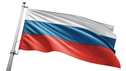The russian flag flutters proudly, a symbol of the nation isolated on transparent background
