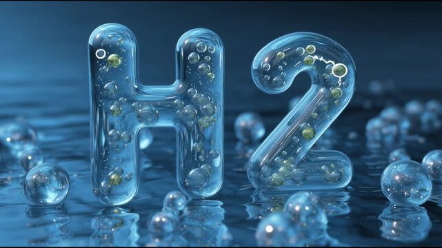 Clear depiction of hydrogen molecules in an abstract aquatic environment showcasing molecular structure and interaction