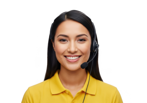 Smiling woman wearing headset isolated on transparent background
