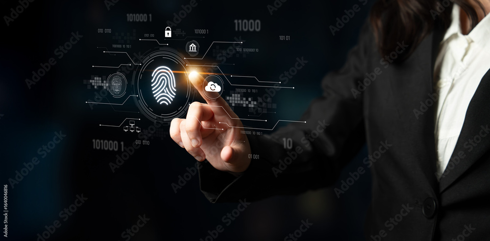 Poster biometric fingerprint identification and cybersecurity system ensuring secure access, identity verif