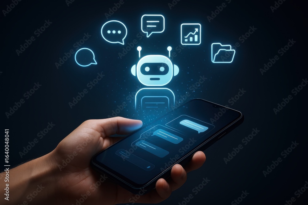 Poster unlock seamless communication and data insights with ai chatbot technology on your smartphone, boost