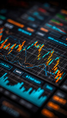 Obraz premium Digital stock market trading interface displaying financial data and analytics