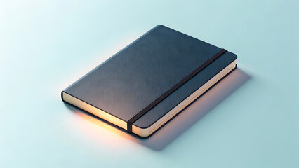 Closed notebook with elastic band on a light surface