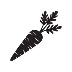 Carrot vector silhouette icon sign symbol tree illustration showing a fresh orange vegetable with green leaves in a simple cartoon style