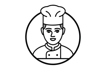 Stylized Chef in Chef's Hat with Uniform Isolated on White Background Icon