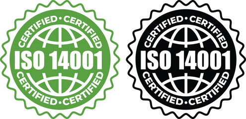 ISO 14001 Certified Stamp – Environmental Management System Label and badge Vector Design