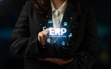 ERP platform visual showing centralized system for enterprise resource planning, improving...