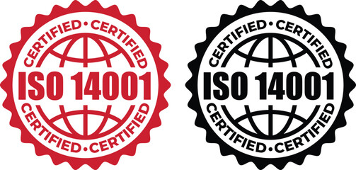 ISO 14001 Certified Stamp – Environmental Management System Label and badge Vector Design