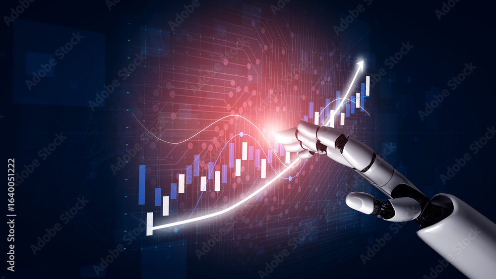 Aufkleber a robotic hand reaches out to interact with advanced financial data, depicting growth patterns and t