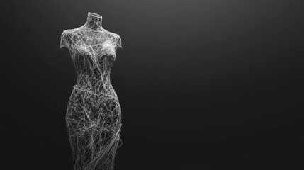 Sophisticated wireframe design of cocktail dress showcases intricate details and artistic flair, emphasizing elegance and creativity in fashion. delicate structure captivates viewer imagination