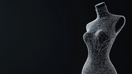 Elegant wireframe mannequin design showcasing modern silhouette against dark background, perfect for fashion displays and artistic presentations. intricate lines create striking visual appeal