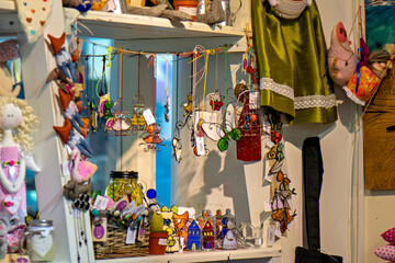 This image shows a collection of handmade items likely from a craft fair or a shop that sells...