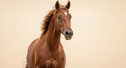 Majestic Brown Horse with White Blaze and Flowing Mane