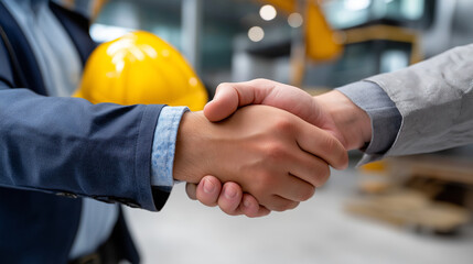 Engineer and technician shaking hands for project kickoff