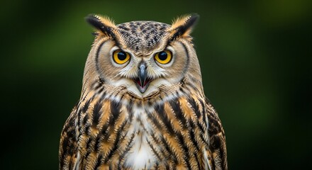 Close-up of an Eagle Owl with Striking Patterns and Yellow Eyes