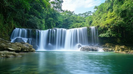 Serene waterfall cascading into a tranquil pool.