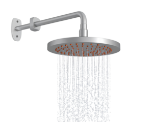 3D Render Rainfall-Style Ceiling Showerhead with Mist Effect, Top-Down Perspective, Transparent Background