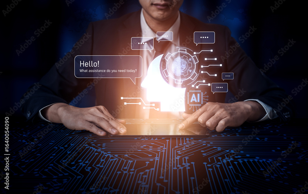 Poster conversational ai assistant enhances chatbot interaction. ai assistant supports queries, answers ins