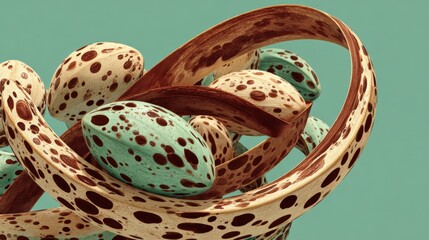 Obraz premium Stylized whirl of soybeans, toasted sesame seeds, and scallions on mint backdrop