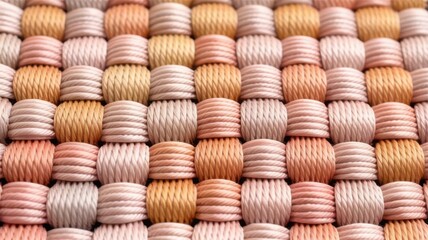 Woven Texture of Interlaced Material in Warm Peach Tones