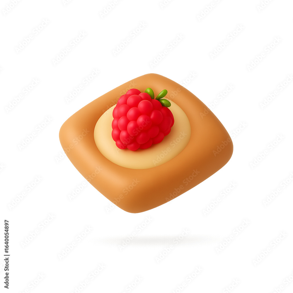 Aufkleber stylized 3d render of a pastry with raspberry and cream isolated on transparent background