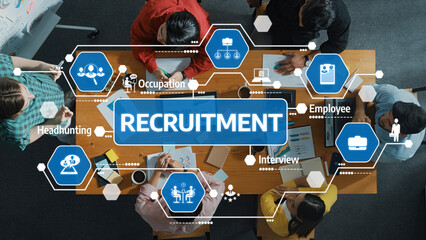 Explore a vibrant recruitment scene showcasing a diverse team collaborating to streamline the...