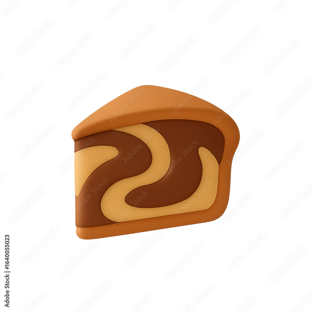 Poster 3d rendered slice of cake with chocolate and caramel swirl isolated on transparent background