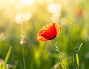 A single vibrant poppy bathed in sunlight