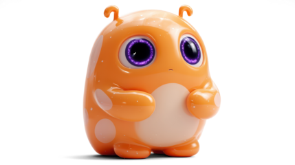 bashful cartoon-style pastel orange alien with a rounded belly and tiny curved eyestalks.