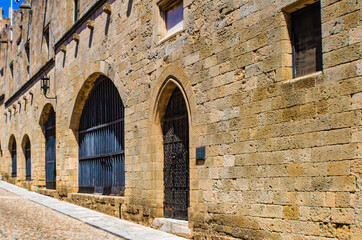 Old metal doors in the Street of The Knights in the Old Town of Rhodes also known as Odos Ippoton in Greek, Greece