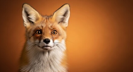 Close-up Portrait of a Red Fox Against Orange Background.